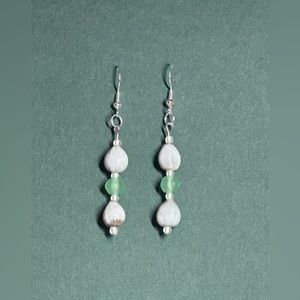 Job’s Tears with beach glass bead earrings; and made with sterling silver hooks.